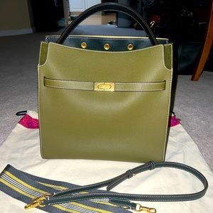 Tory Burch lee radziwill double bag in Leccio pebbled leather with varsity strap